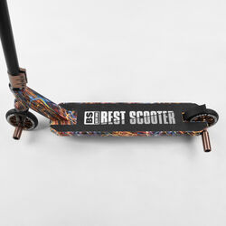 Самокат трюковый Best Scooter BS-77350 (4) HIC-система, ПЕГИ, алюминиевый диск и дека с ПРИНТОМ, колёса PU, d=110мм, ширина руля - 60 см, в коробке 