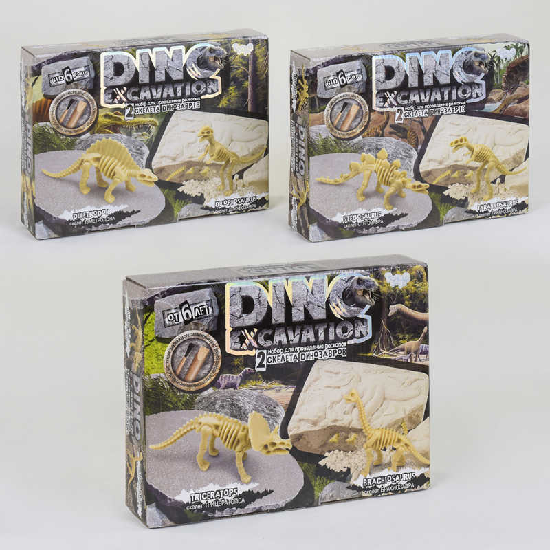 гр Набір для проведення розкопок "Dino Excavation" DEX-01-04,05,06 динозаври укр. (6) "Danko toys", 3 види