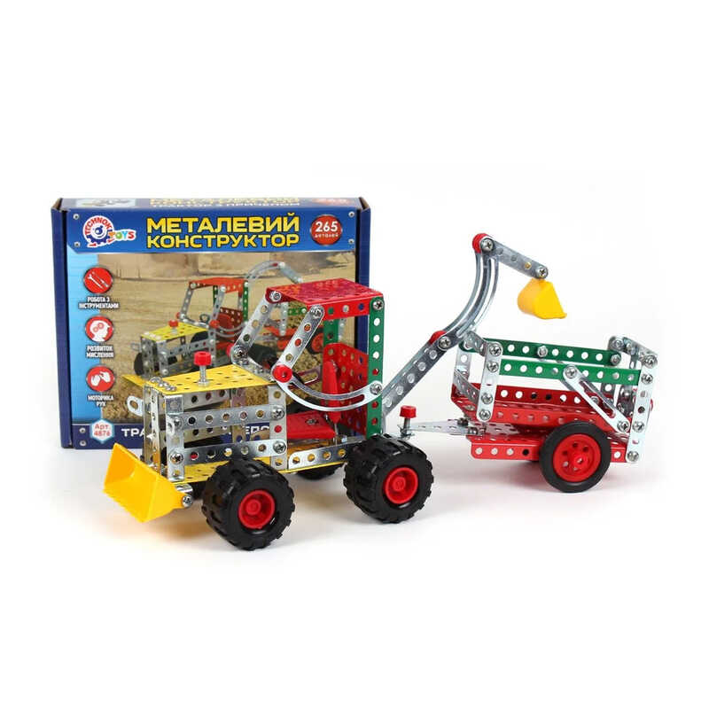 гр Конструктор металл "Трактор с прицепом" 4876 (10) "Technok Toys" 265 деталей, в коробке