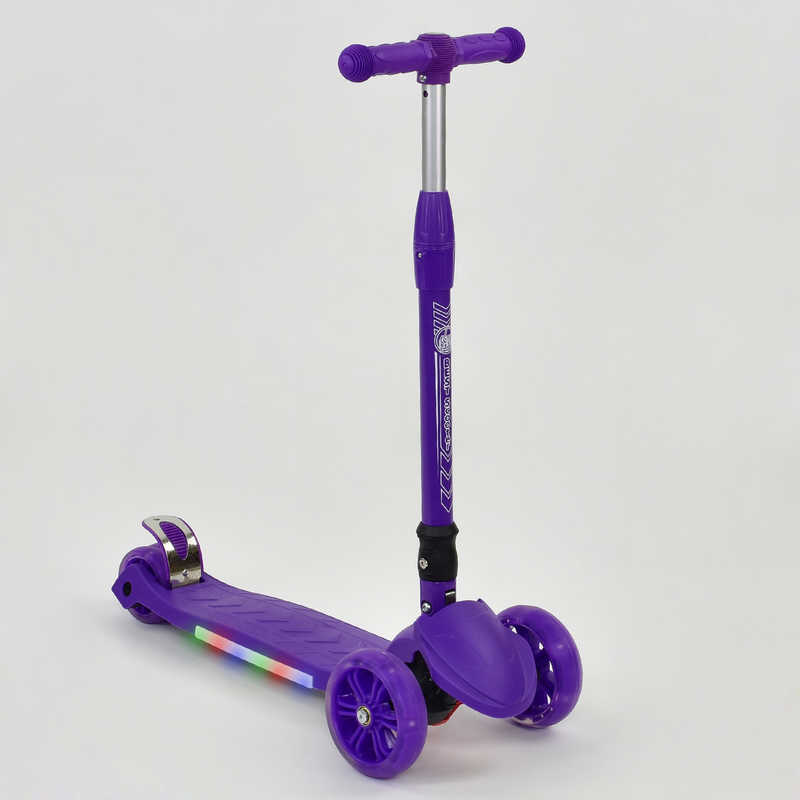 Самокат А 24734 / 881-4 L (8) ФІОЛЕТОВИЙ, складне кермо, d передніх коліс14 см, d задніх коліс 8см, колеса світяться + ПІДСВІЧУВАННЯ ПЛАТФОРМИ, в пакеті