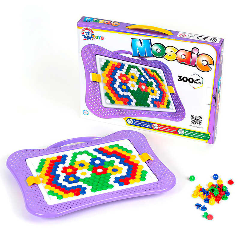 гр Мозаика 4722 (10) "Technok Toys", 300 элементов, игровое поле пенал-чемодан, в коробке