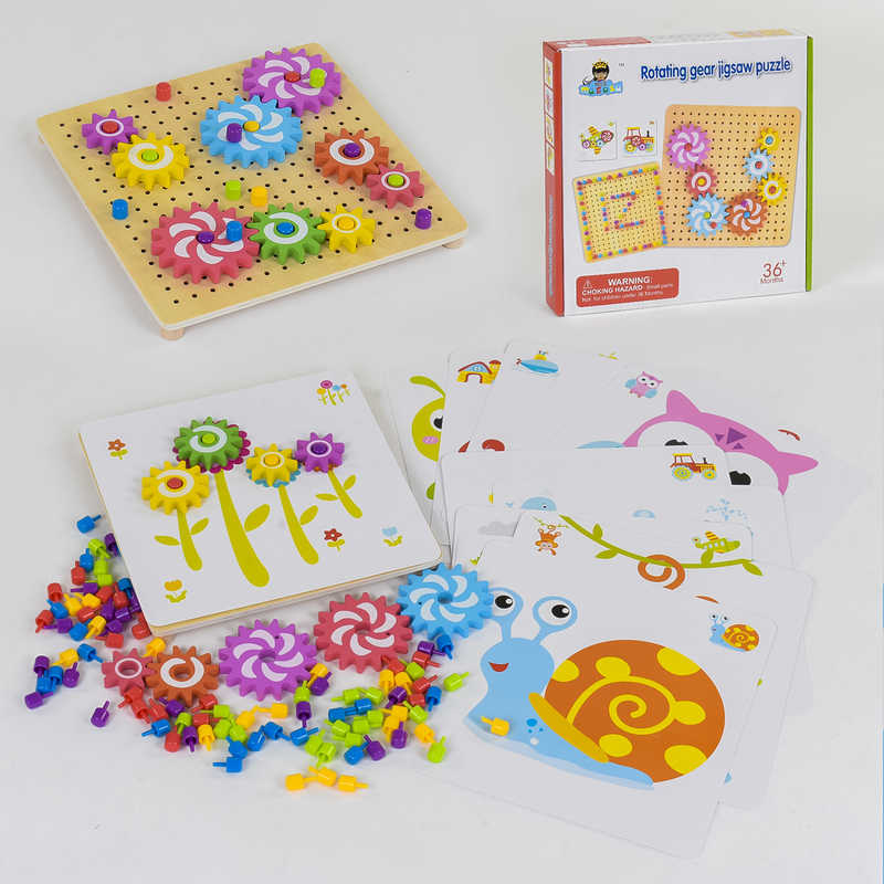 Дерев`яна гра Мозаїка С 35980 (48) з кольоровими картками та шестернями