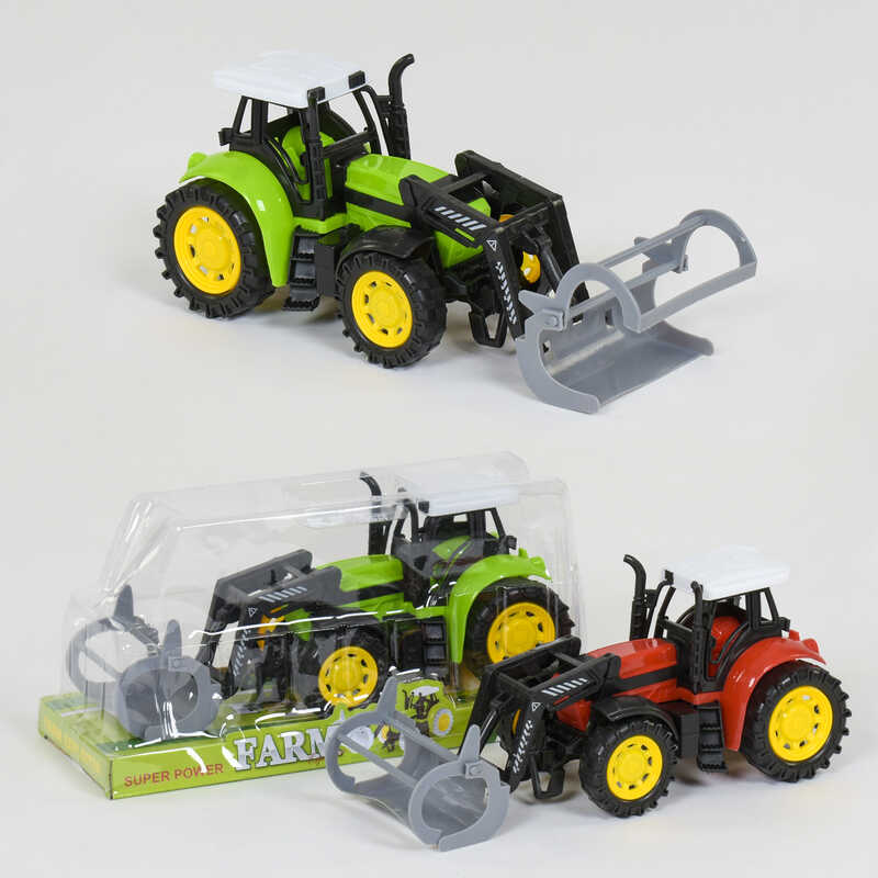 Трактор 1216-4 A (60/2) 2 види, довжина 24 см, інерція, навісне обладнання, рухомі деталі, пластикові колеса, в слюді