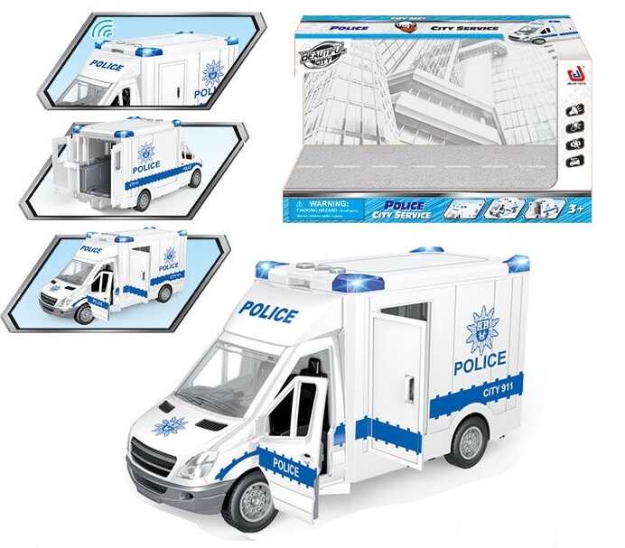 Спецтехніка 666-03 P (24)"Поліція", розмір: 27х10х13 см, інерція, звуки, музика, підсвічування, відчиняються двері, гумові шини, в коробці