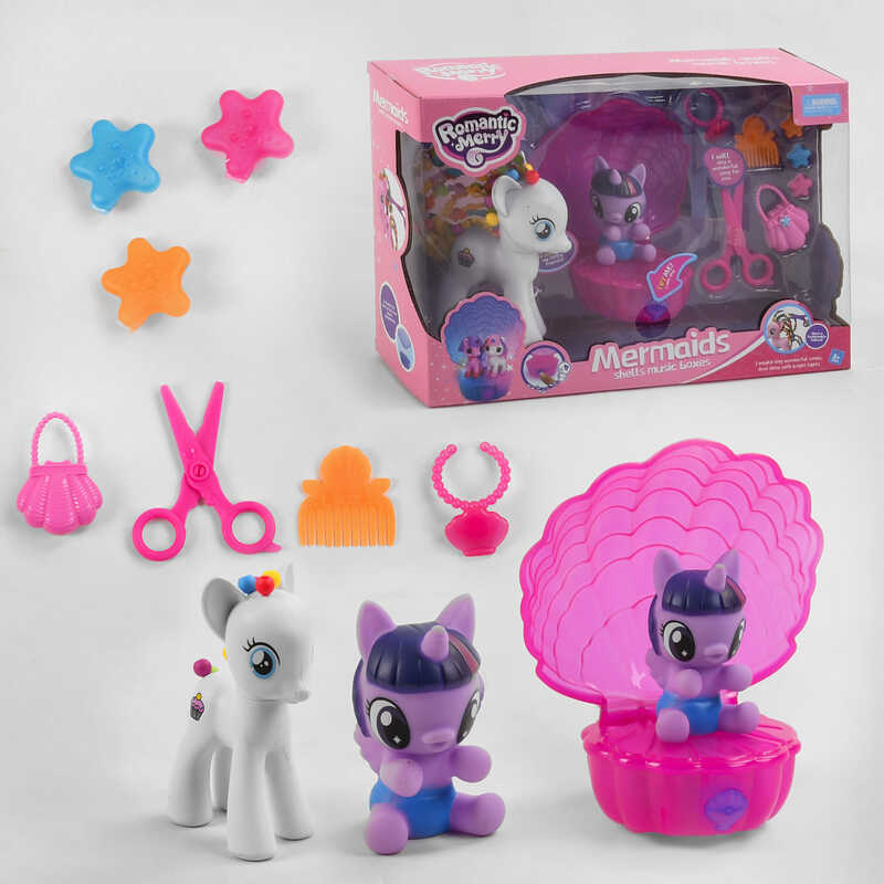 Пони 88542 (36/2) 2 фигурки пони, музыкальная ракушка, свет, мелодия, набор бусин, аксессуары, в коробке