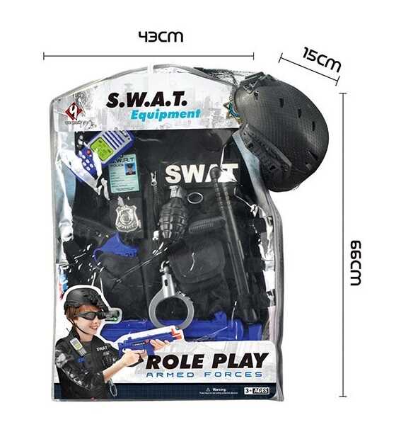 Поліцейський набір S 012 A (12) каска, автомат, пістолет, граната, наручники, рація, всього 12 елементів, у пакеті