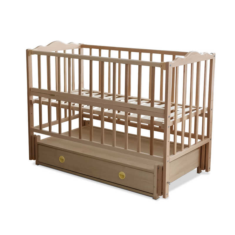 гр Ліжечко дитяче "Анастасія" (1) шарнір-підшибник з відкидною боковиною+шухляда, бук (Натуральна)