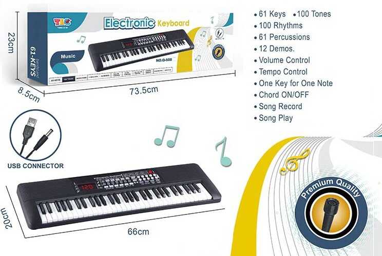 Піаніно Q 888 (16) 61 клавіш, 12 мелодії, 100 тонів, 100 ритмів, від батарейок та від мережі, у коробці