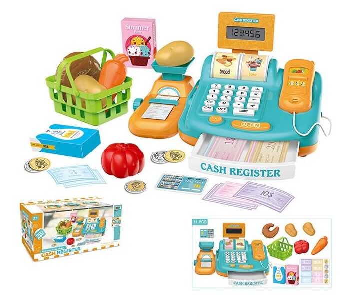 Касовий апарат 8353 А (16/2) 11 елементів, купюри, продукти, звук, в коробці 