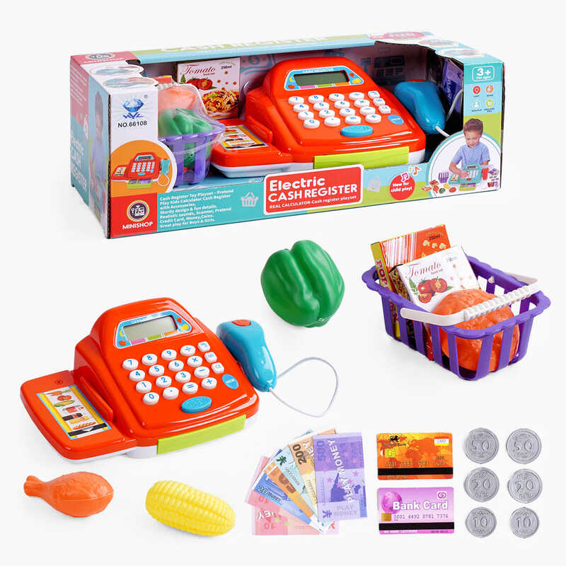 Касовий апарат 66108 (30/2) калькулятор, підсвічування, звук, кошик з продуктами, гроші, в коробці