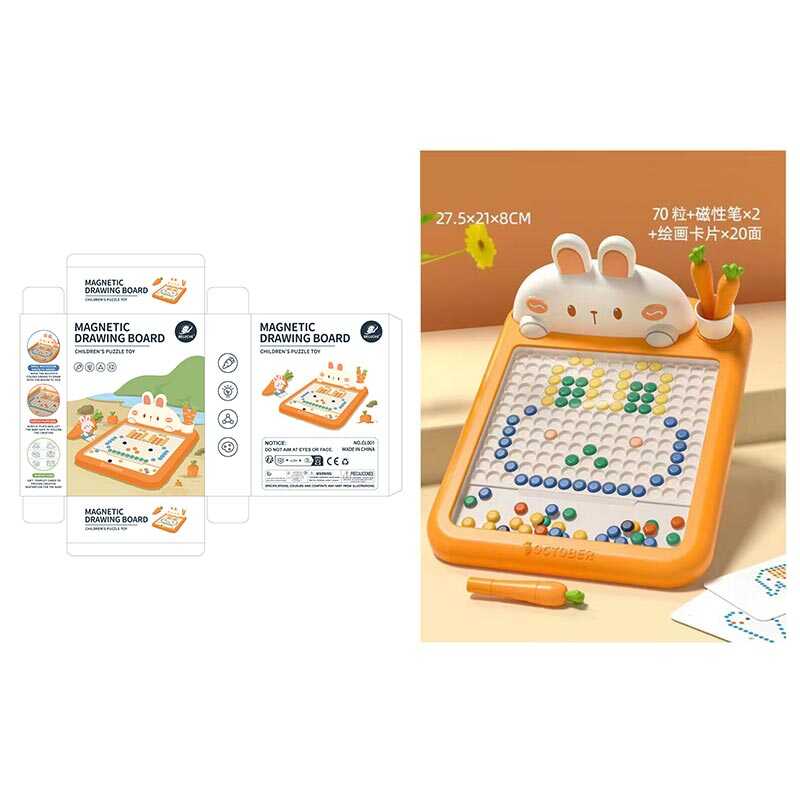 Магнітна мозаїка CL 001 (24) “Зайчик”, 2 магнітних стилуси, 10 двосторонніх карток із завданнями, в коробці