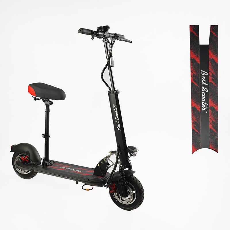 Електричний самокат BS-10588 Best Scooter з сидінням (1) двигун 800W, акумулятор літієвий 48V13Ah, колеса надувні 10’’, в коробці