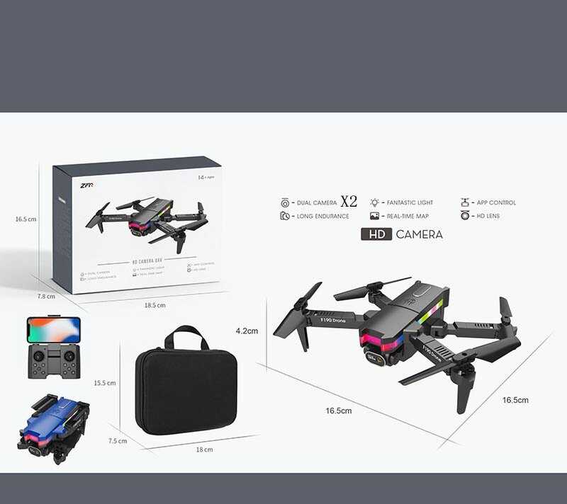 Квадрокоптер на радіокеруванні F 190 (48) підсвічування, знімний акумулятор, пульт, HD камера, сумка для зберігання, в коробці