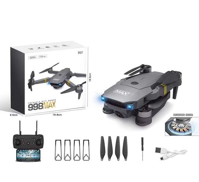 Квадрокоптер на радіокеруванні 998 MAX (36) підсвічування, знімний акумулятор, пульт - 2.4 GHz, 4К HD камера, WI-FI, в коробці