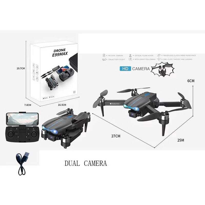 Квадрокоптер на радіокеруванні E 99 MAX ШТРИХ=80564 (36) знімний акумулятор, пульт, HD камера, обертається на 360°, підсвічування, в коробці