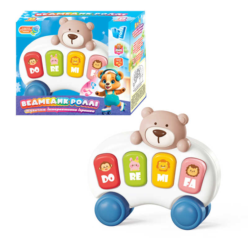 Піаніно "Ведмедик Роллі" 10799 (120) "WToys", ОЗВУЧ УКР МОВОЮ, назви тварин та цікаві факти, 8 пісень, 8 казок, підсвічування, в коробці