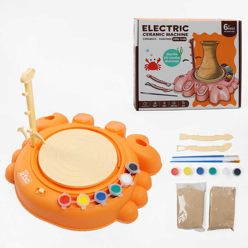 Набір для гончарства 2629 - T 29 A (6/2) автоматичний гончарний круг, глина, фарби, пензлики, інструменти, в коробці