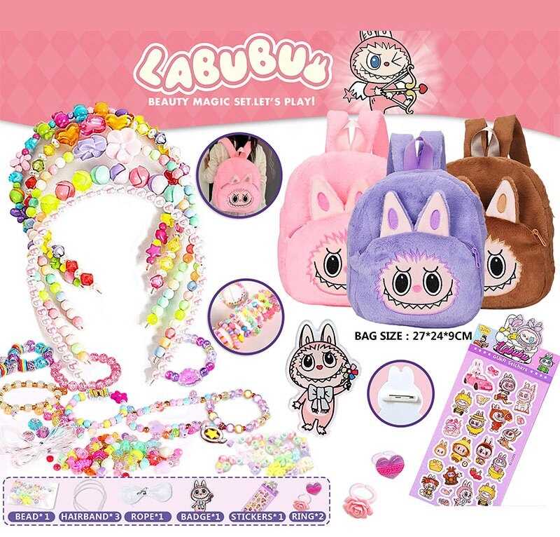 Набір для створення прикрас L 5255 (120/2) 3 види, намистини, ліска, основи для обідків, каблучки, наліпки, рюкзак, в пакеті, ВИДАЄТЬСЯ ТІЛЬКИ МІКС ВИ