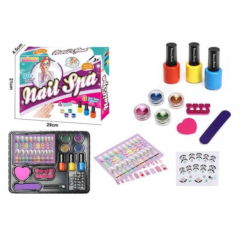 Манікюрний набір RY 6308 (96/2) 3 пляшки з лаком, розділювач, 2 пилочки, глітер, аплікатор, декор, 80 наліпок,  в коробці