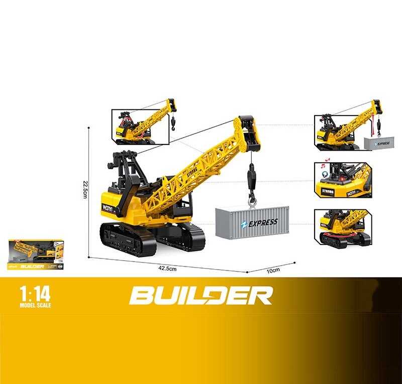 Кран WY 1138 A (18) світло, звук, масштаб 1:14, гусеничний хід, платформа крана обертається, в коробці
