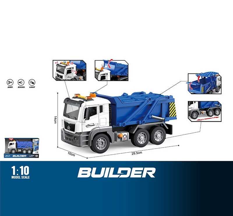 Спецтехніка WY 1110 A (18) "Самоскид", звук, підсвічування, інерція, гумові колеса, масштаб 1:10, відкидний борт, в коробці