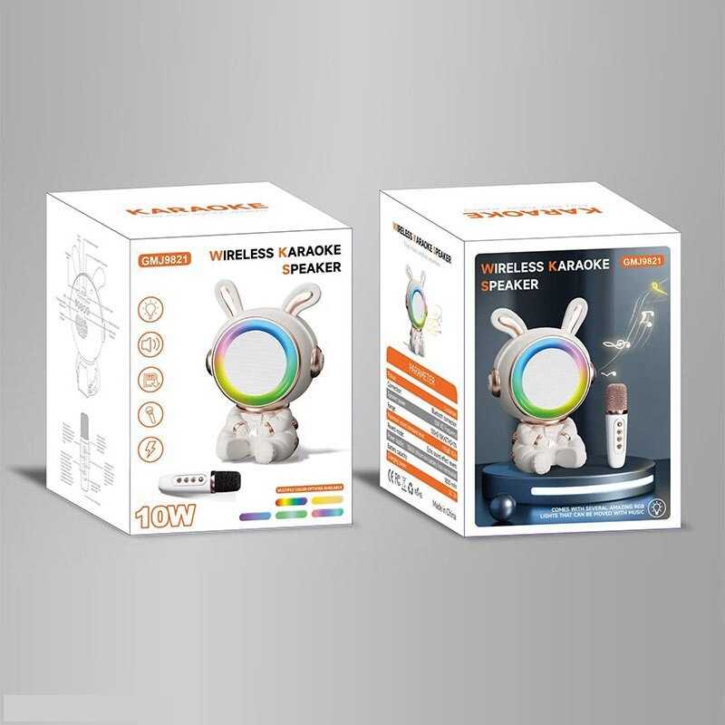 Караоке GMJ 9821 (36)1 мікроф,режими підсвіч, вбуд акум, Bluetooth,слот TF Card, USB-type-c каб, USBроз’єм, AUXроз’єм,зміна голос, в коробці