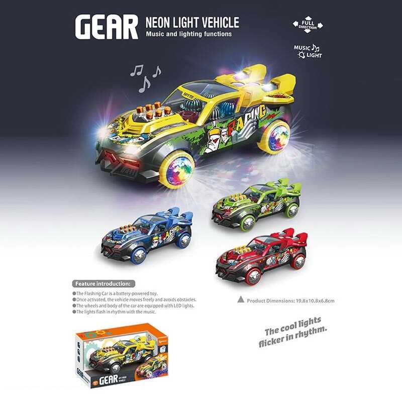 Машинка музична CA 3 A (96/2) 4 види, довжина 21 см, підсвічування, звук транспорту, мелодії, колесо вільного ходу, 2 режими: зі звуком/без нього, шестерінки обертаються, в коробці, ВИДАЄТЬСЯ МІКС ВИДІВ