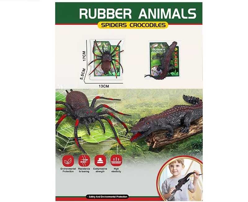 Тягучка 6006 B (18/2) ЦІНА ЗА 20 ШТУК В ПАКЕТІ, крокодил і павук, гумовий тулуб і кінцівки, в пакеті