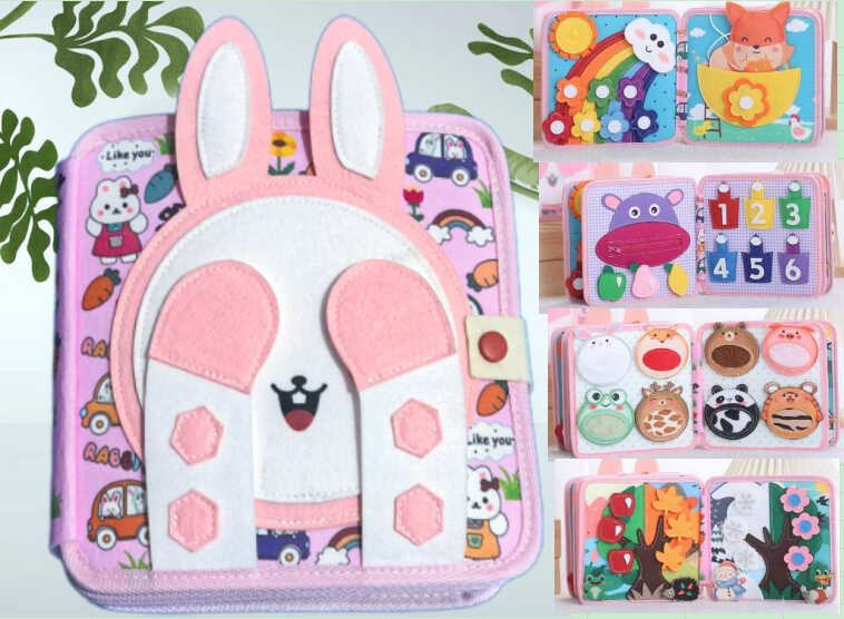 М`яка книжка-бізіборд C 74034 (45) фетр, пальчикові ігри, цифри, сортер по кольорах, пискавка, елементи на липучках та кнопках, в пакеті