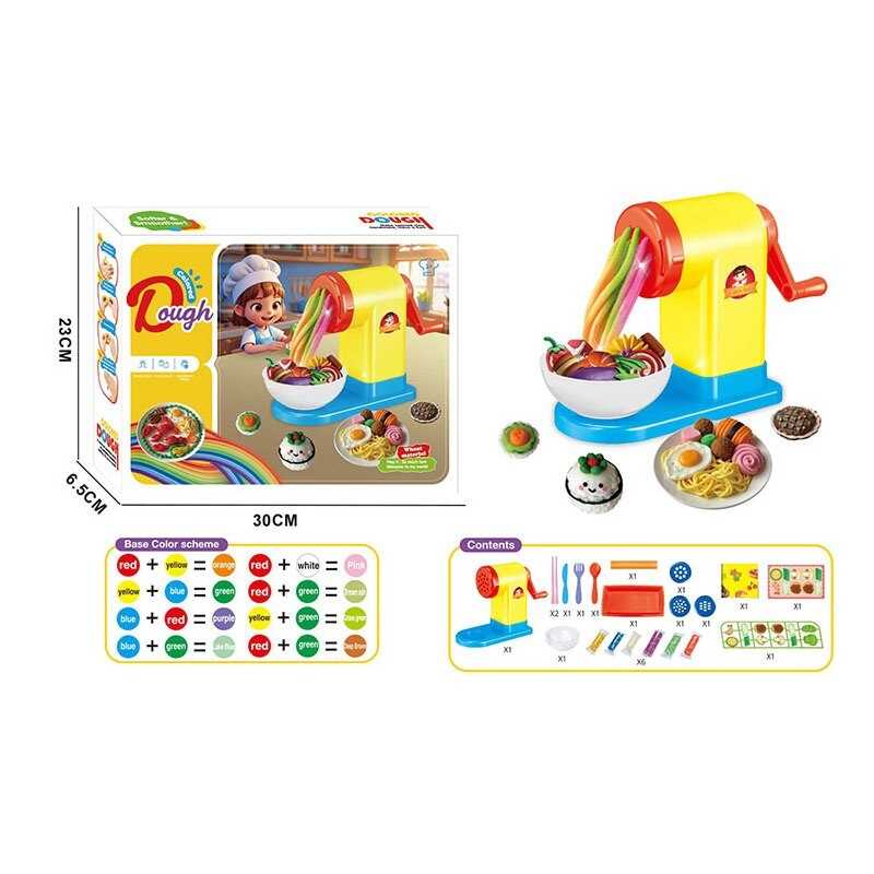 Тісто для ліплення 9007 (48/2) екструдер, насадки, 6 кольорів тіста, тарілочка, миска, виделка, ніж, ложка, палички, в коробці