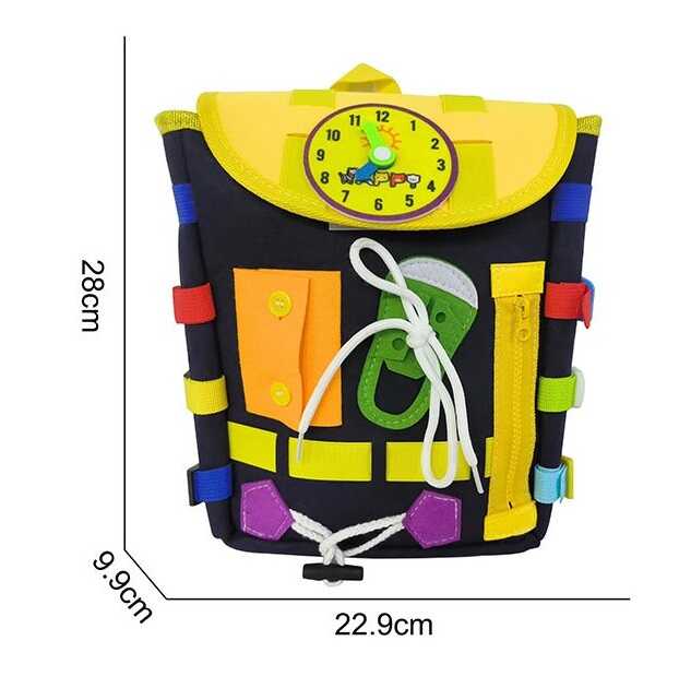 М`який рюкзак-бізіборд 25001 (64) фетр, пальчикові ігри, шнурівка, годинник, ремінці, гофра, в пакеті