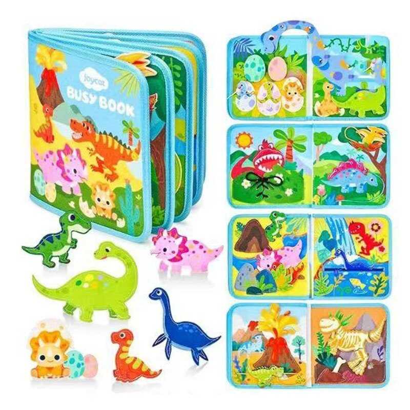 М`яка книжка-бізіборд 25009 (35) "Динозаври", фетр, пальчикові ігри, шнурівка, елементи на липучках, в пакеті