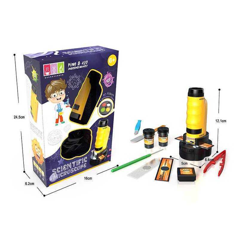 Мікроскоп 2120 A-1 (72/2)розмір: 5х6.4х12.1 см, підсвічування, 120х  збільшення, підсвічування, фокусування, колби, скельця, інструменти, в коробці