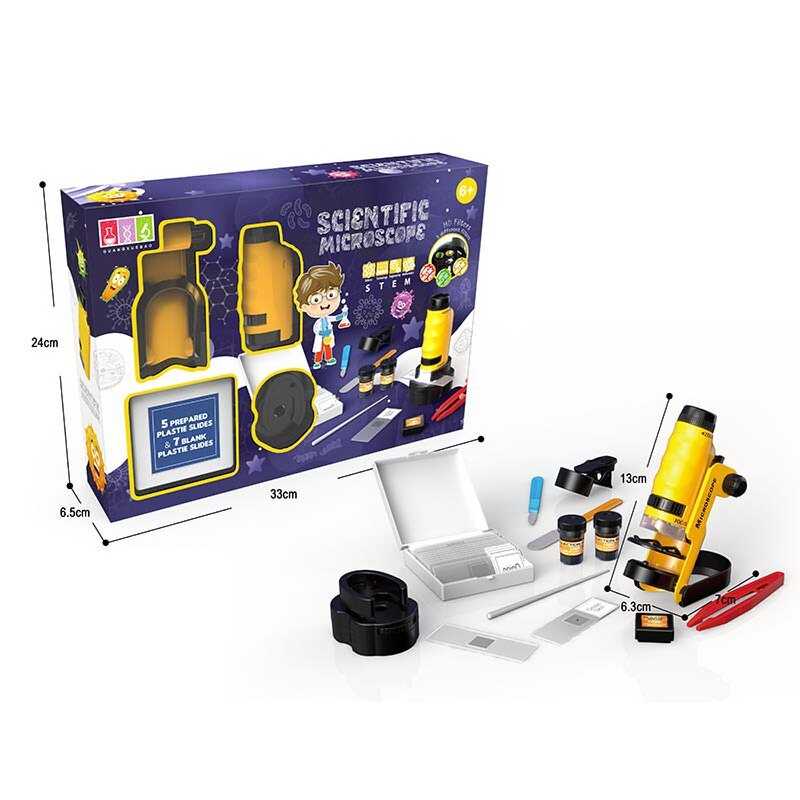Мікроскоп 20210 A-2 (24/2) розмір: 6.3х7х13 см, підсвічування, 50-120х  збільшення, підсвічування, фокусування, колби,скельця, інструменти, в коробці