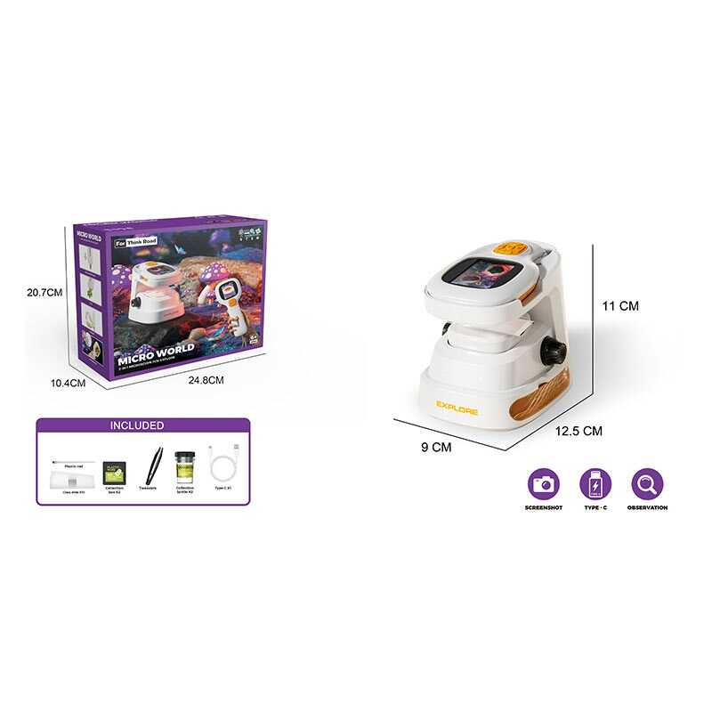 Мікроскоп 6800-1 (24/2) вбуд. акум., USB Type-C, фото, відео, підсвіч, зразки, скельця, баночки, пінцет,від 100 до 1000, в коробці