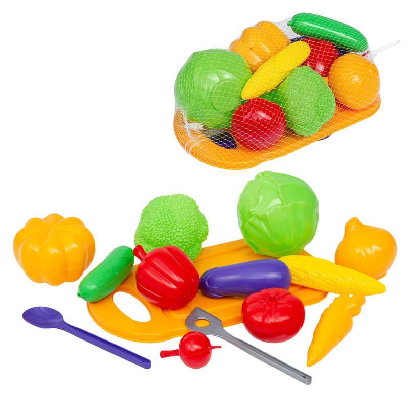 гр Набір дитячий "Дощечка з овочами " 010/6 (10) "BAMSIC", розмір - 31х19х14 см, овочі, аксесуари, в сітці