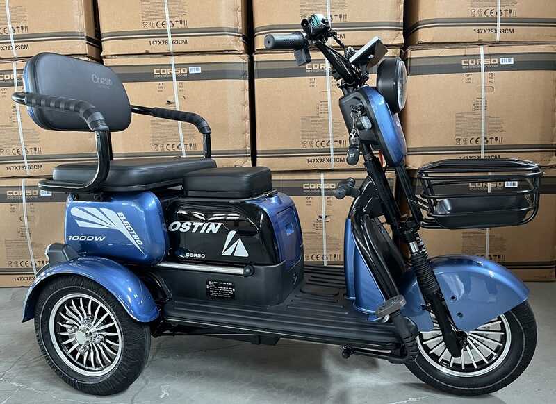 Електричний трицикл Corso «Ostin» SN-077150 (1) + 1 ЯЩИК АКУМ, двигун 1000W, акумулятор 72V/23Ah графеновий, колеса 300-10, в коробці