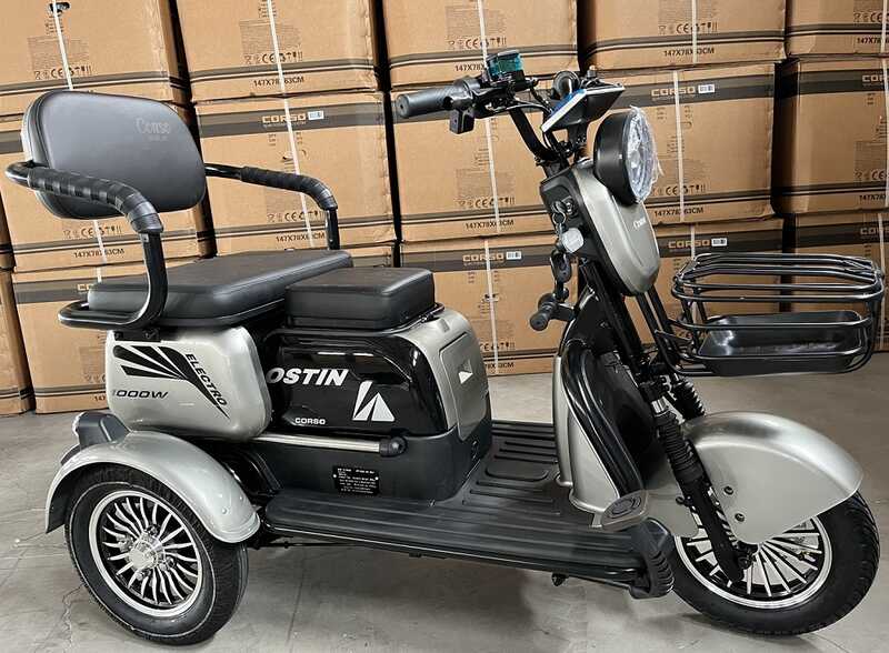Електричний трицикл Corso «Ostin» SN-639580 (1) + 1 ЯЩИК АКУМ, двигун 1000W, акумулятор 72V/23Ah графеновий, колеса 300-10, в коробці