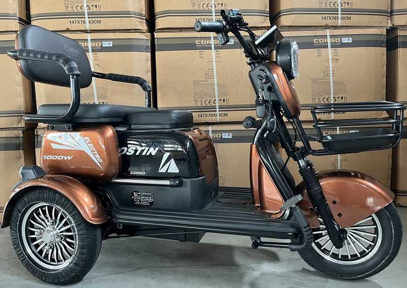 Електричний трицикл Corso «Ostin» SN-947743 (1) + 1 ЯЩИК АКУМ, двигун 1000W, акумулятор 72V/23Ah графеновий, колеса 300-10, в коробці