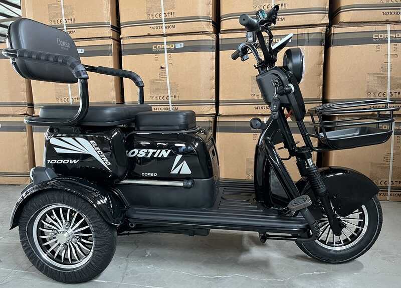 Електричний трицикл Corso «Ostin» SN-604712 (1) + 1 ЯЩИК АКУМ, двигун 1000W, акумулятор 72V/23Ah графеновий, колеса 300-10, в коробці
