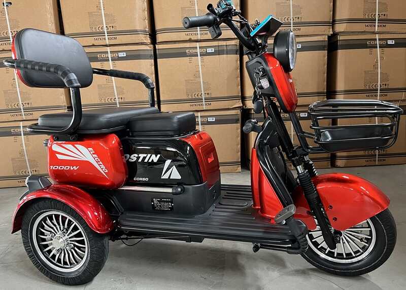 Електричний трицикл Corso «Ostin» SN-808922 (1) + 1 ЯЩИК АКУМ, двигун 1000W, акумулятор 72V/23Ah графеновий, колеса 300-10, в коробці