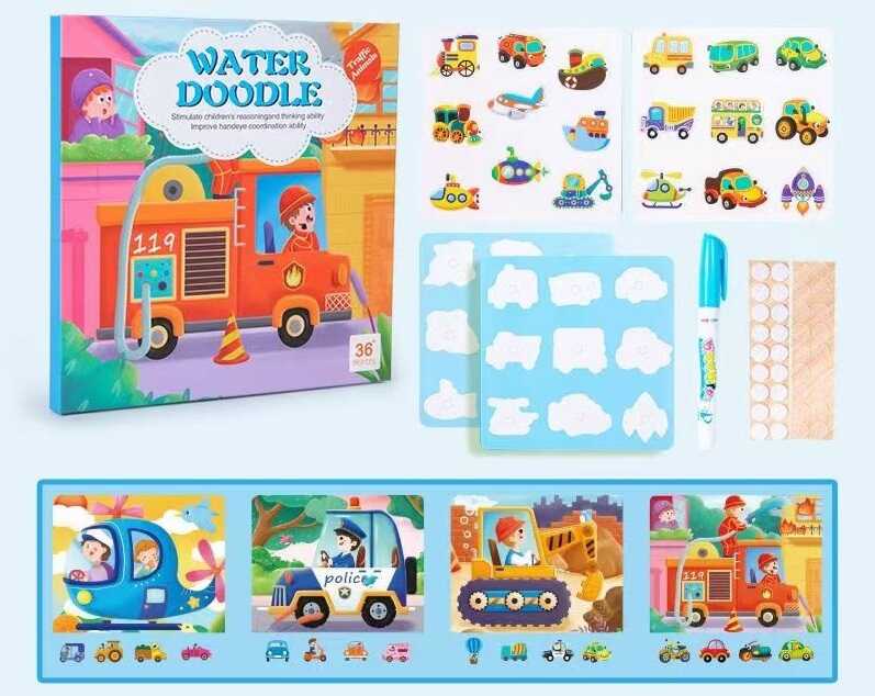 Логічна книжка C 75161 (80) транспорт, картки на липучках, водна розмальовка, водний маркер, сортер, в плівці