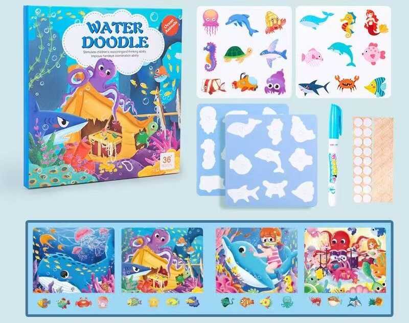 Логічна книжка C 75163 (80) океан, картки на липучках, водна розмальовка, водний маркер, сортер, в плівці