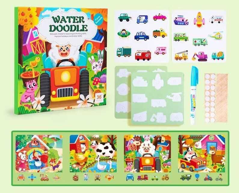 Логічна книжка C 75165 (80) свійські тварини, картки на липучках, водна розмальовка, водний маркер, сортер, в плівці