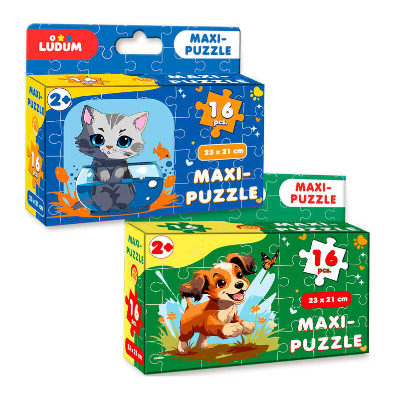 гр Максі-пазл "Котик1+Песик1" ME5032-09 (11) "Ludum", 2 пазли по 16 елементів, в коробці