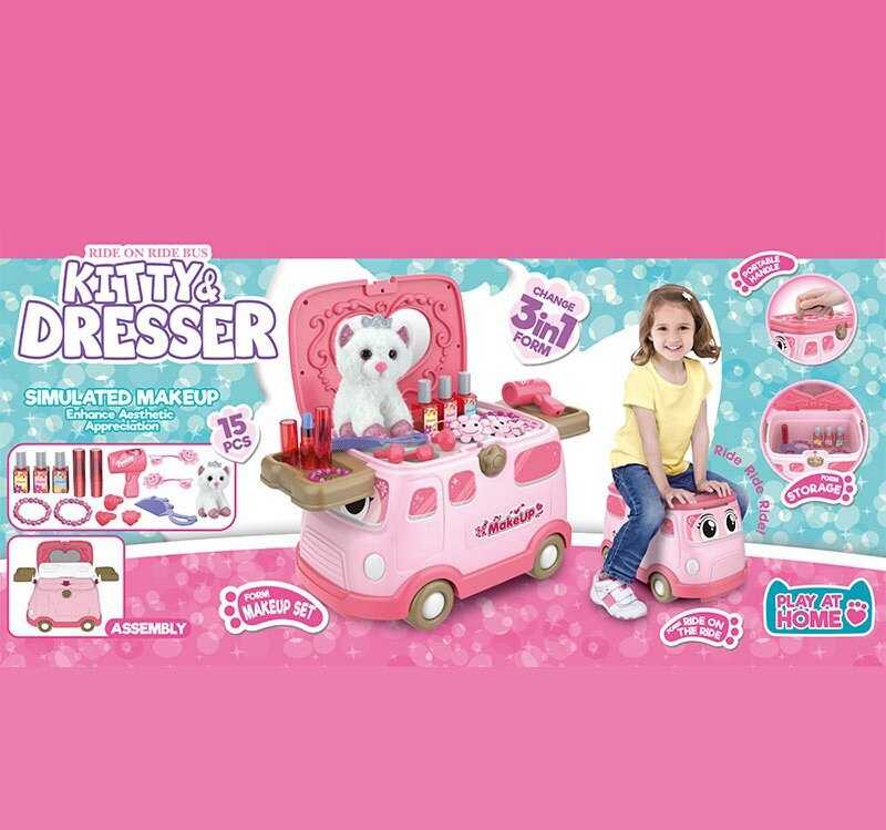 Трюмо 661-3002 (12) "Автобус", машинка, імітація косметики, прикраси, фен, м`яка іграшка, в коробці