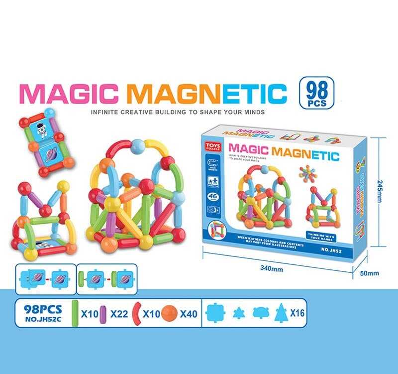 Магнітний конструктор JH 52 C (36/2) 98 деталей, в коробці