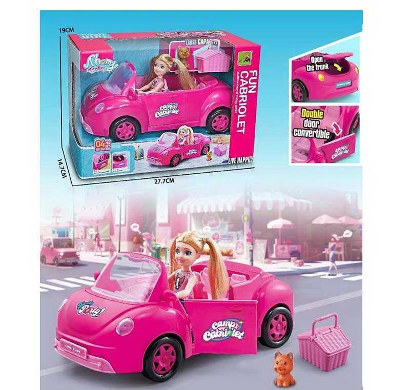 Лялька з машинкою 9045-2 (18) двері та багажник відчиняються, відкритий дах, лялечка висотою 13 см, рухливі кінцівки, песик, кошик для пікніка, в коробці