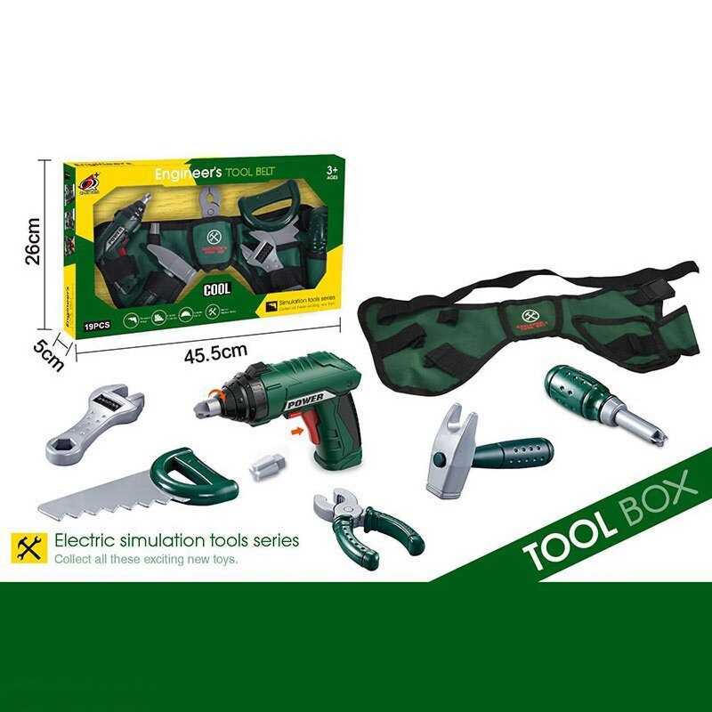 Набір інструментів G 269 (24) автоматичний шуруповерт, реверс, гайковий ключ, пила, молоток, викрутка, плоскогубці, пояс для інструментів, в коробці