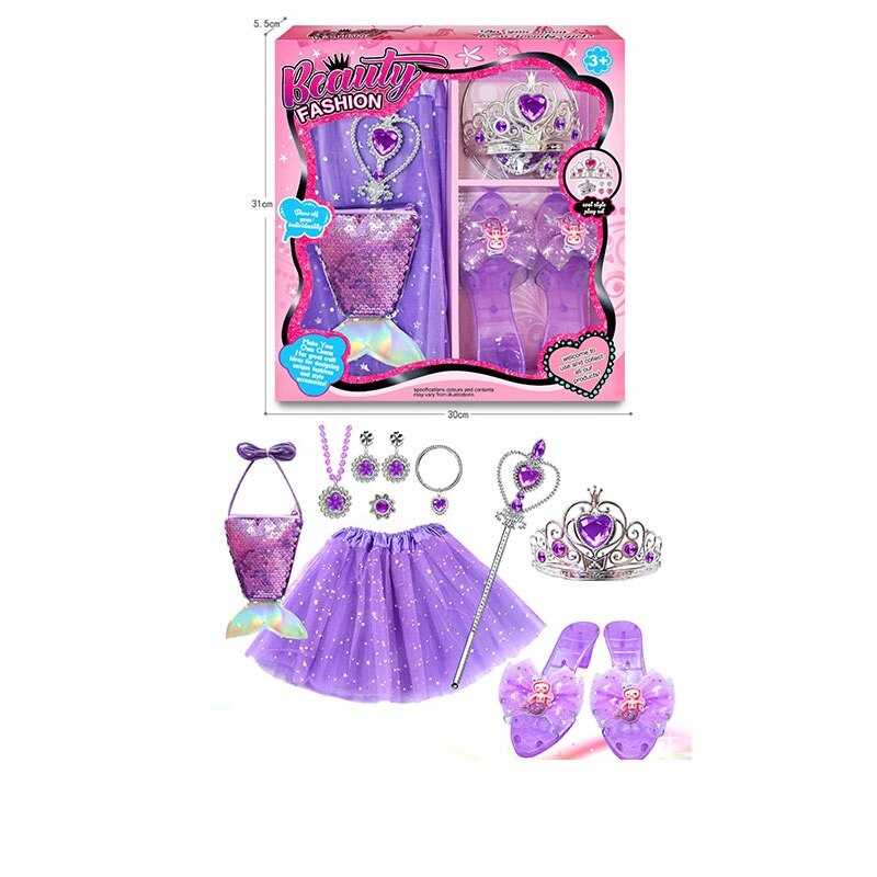 Набір прикрас JY 7306 (48/2) корона, черевики, спідниця, гаманець, прикраси, в коробці